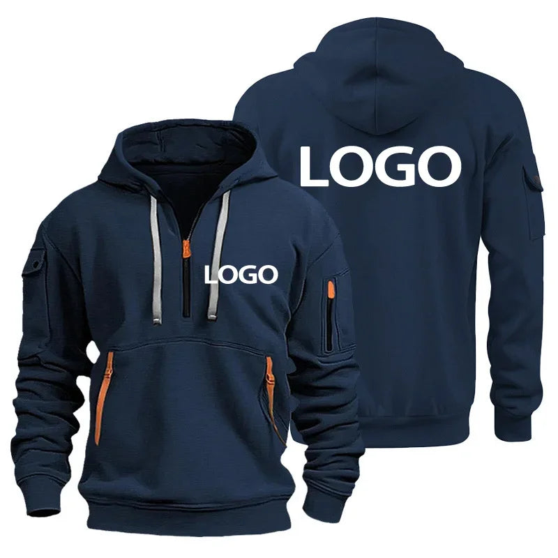 Nouveau pull de sport européen pour hommes avec fermeture éclair et poches sur les bras, personnaliser votre Logo, housse de pull à capuche et