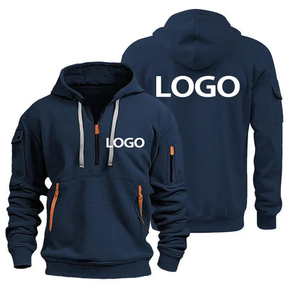 Nouveau pull de sport européen pour hommes avec fermeture éclair et poches sur les bras, personnaliser votre Logo, housse de pull à capuche et