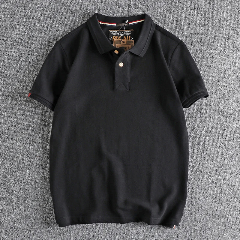 T-shirt rétro américain à manches courtes pour hommes, Polo à revers de couleur unie, à la mode, 100% coton, hauts d'affaires décontractés