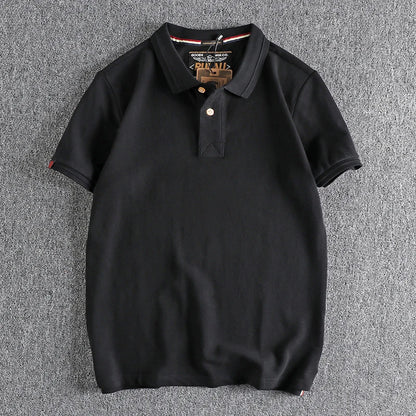 T-shirt rétro américain à manches courtes pour hommes, Polo à revers de couleur unie, à la mode, 100% coton, hauts d'affaires décontractés