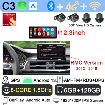 Android 13 sans fil Carplay 12.3 pouces pour Audi A6 C7 A7 2012-2018 autoradio multimédia Android Auto GPS 4G LTE DSP stéréo WiFi