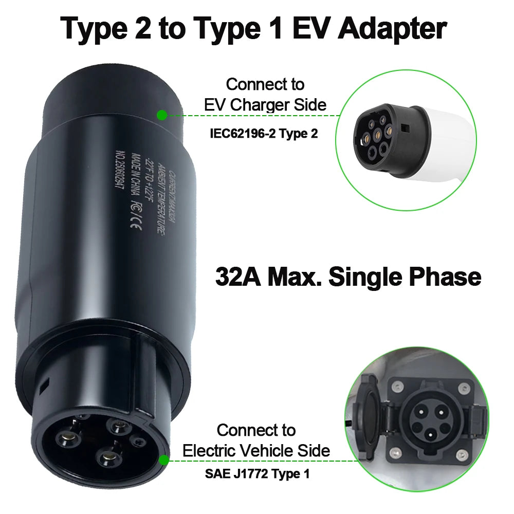 Adaptateur de Type 1 à Type 2, chargeur de véhicule électrique, adaptateur AC de Type 2 à Type 1, convertisseur de charge GB/T EVSE pour voitures électriques