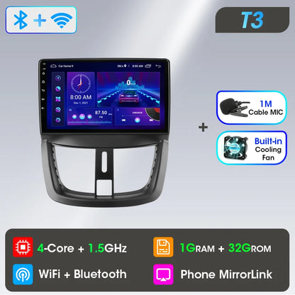 Autoradio Carplay sans fil Android pour Peugeot 207 CC 207CC 2006-2015 lecteur multimédia Navigation 2Din unité principale stéréo Auto
