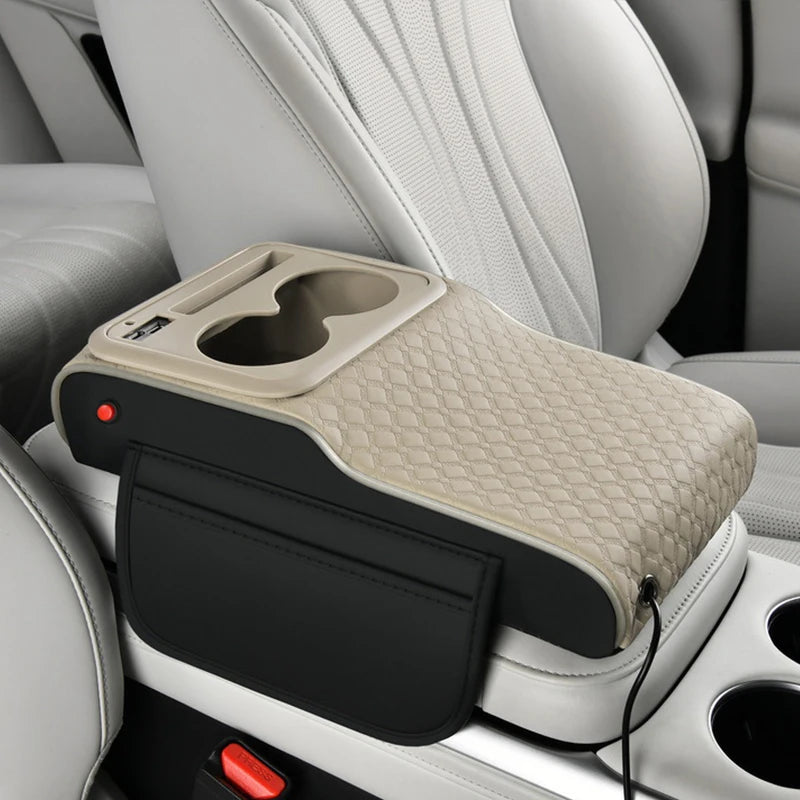Boîte de rangement multifonctionnelle 10-en-1 pour accoudoir de voiture, avec coussin rehausseur sportif supérieur, port de charge USB et lampe d'ambiance étoilée