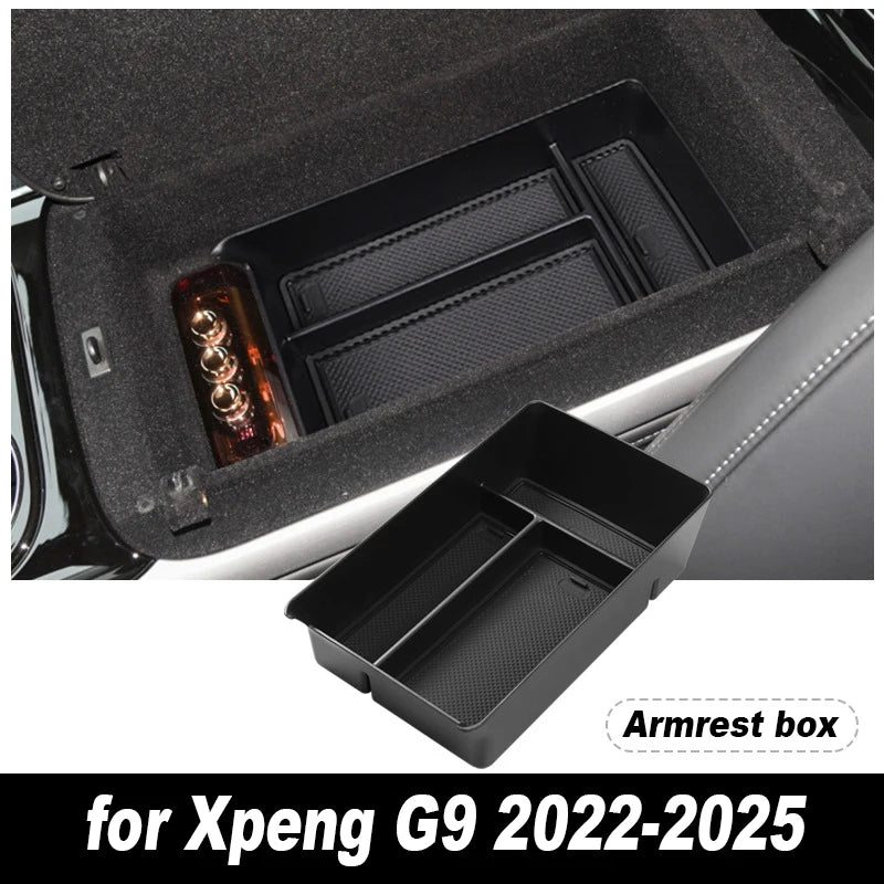 Boîte de rangement centrale de voiture pour Xpeng G9 2022 – 20225, porte-gobelet, plateau de tableau de bord, organisateur de rangement, accessoires d'intérieur de voiture noirs TPE