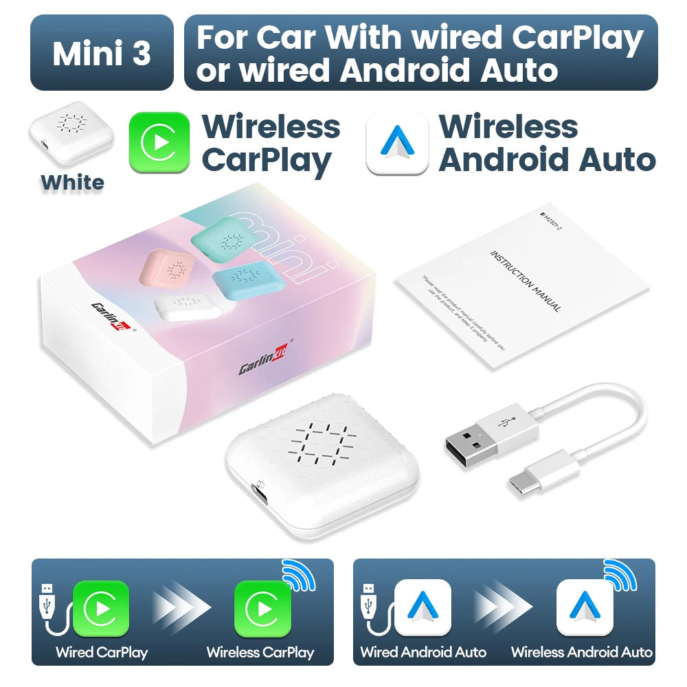 Mini Ultra 3 CarlinKit 5.0 adaptateur sans fil sans fil CarPlay Android Auto pour voiture OEM Plug & Play WiFi Bluetooth connexion automatique