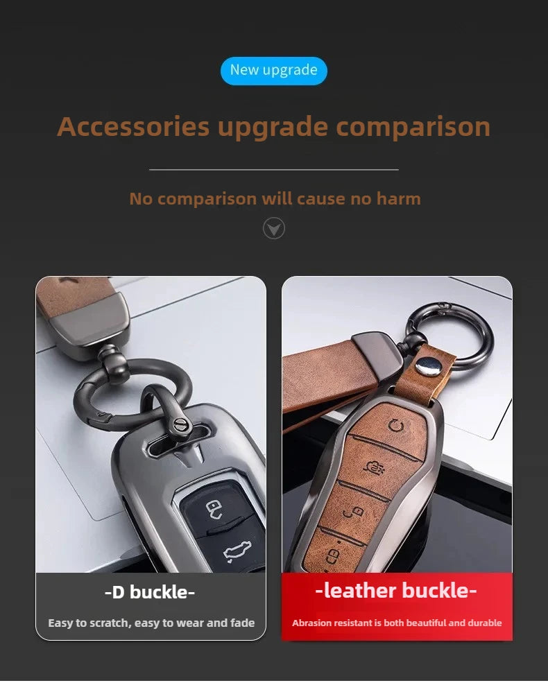 Étui pour clé pour BYD Song Plus Atto 3 Han EV Tang DM Qin joint dauphin cuir métal porte-clés à distance porte-clés accessoires de voiture