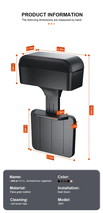SEAMETAL – boîte d'accoudoir de voiture, organisateur de repose-coude à hauteur réglable, boîte de rangement universelle pour repose-bras intérieur, organisateur d'espace de siège