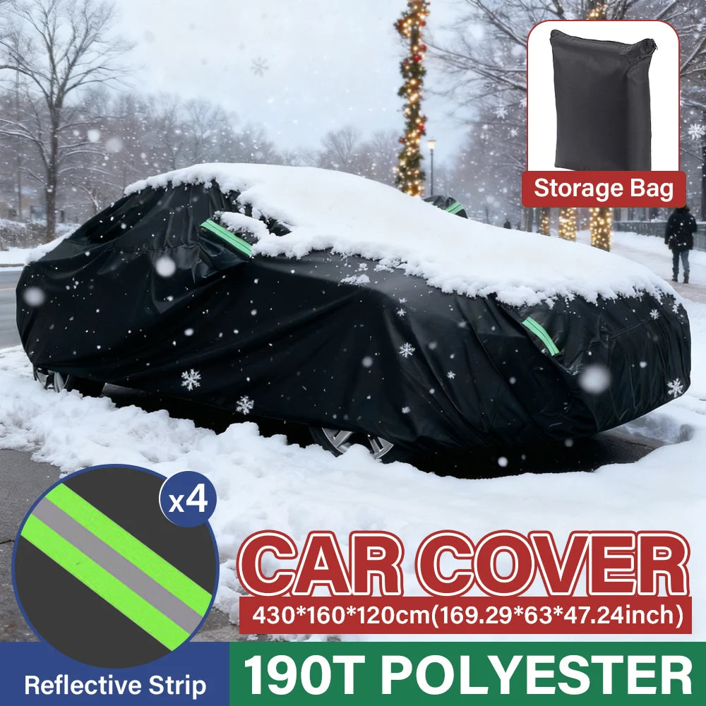 Housse de voiture thermique SUV 190T, couverture complète à quatre portes, résistante à la neige et au gel, conception à fermeture éclair latérale, noire, ajustement universel