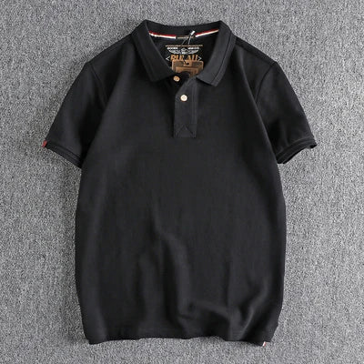 T-shirt rétro américain à manches courtes pour hommes, Polo à revers de couleur unie, à la mode, 100% coton, hauts d'affaires décontractés