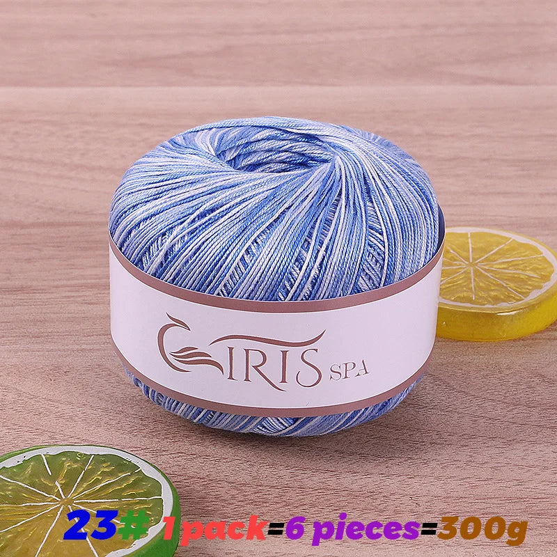 6 #   Fil de dentelle, fil de coton 100% pur coloré teint dégradé mercerisé, fil fin au crochet, tricot fait à la main, châle ajouré d'été, fil de tricot pour pull, 1 pièce = 6 pièces = 300 grammes