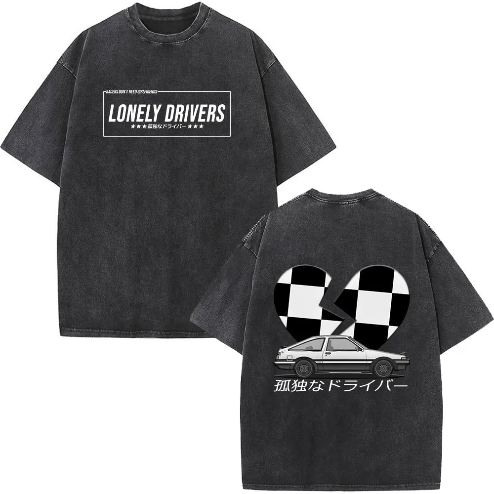 Anime Initial D Drift AE86 lavé Vintage imprimé T-shirt RX-7 R34 horizon GTR JDM T-shirts hommes Harajuku confortable surdimensionné T-shirts