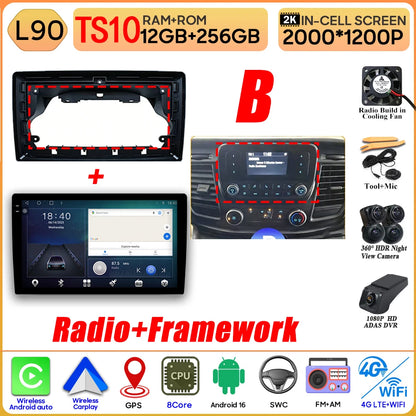 Autoradio Android 16 pour Ford Transit personnalisé Transit V363 350 lecteur multimédia Carplay Navigation GPS 4G Wifi vidéo stéréo 2din