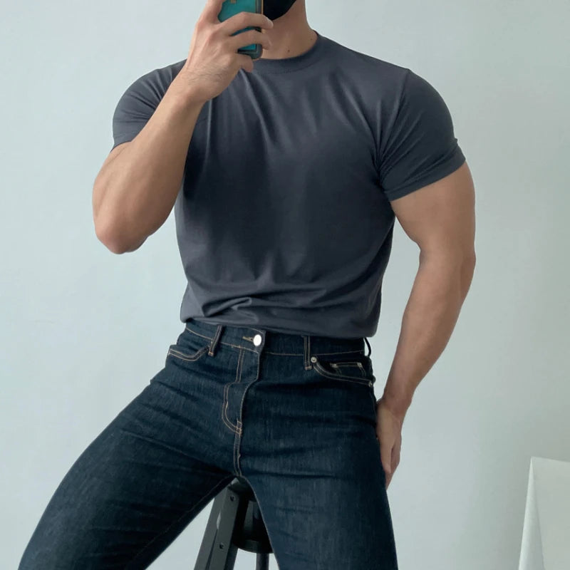 T-shirt à manches courtes pour hommes, vêtement d'été, de sport, de Fitness, d'entraînement, en coton, respirant, couleur unie, décontracté