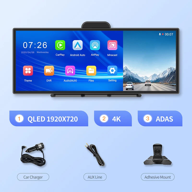Imagebon amélioré 11,4′′ H70 Pro 4K ADAS Écran intégré pour voiture DVR sans fil CarPlay et Android Auto Vision nocturne GPS Caméra de tableau de bord