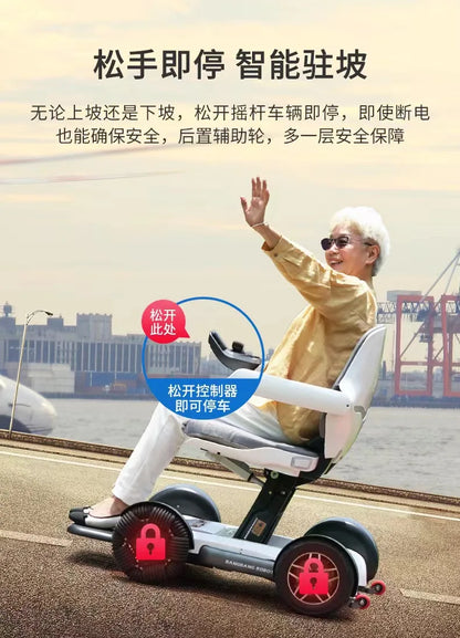 Fauteuil roulant électrique pliant automatique avec télécommande pour téléphone portable, scooter à quatre roues handicapé