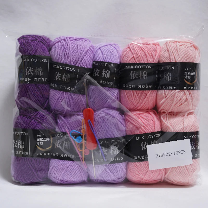 Nouveau 10 pièces série rose fil lait coton fil combinaison Crochet tricot fil ensemble pour bricolage à la main artisanat pull écharpe tricot