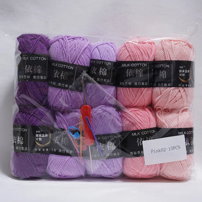 Nouveau 10 pièces série rose fil lait coton fil combinaison Crochet tricot fil ensemble pour bricolage à la main artisanat pull écharpe tricot