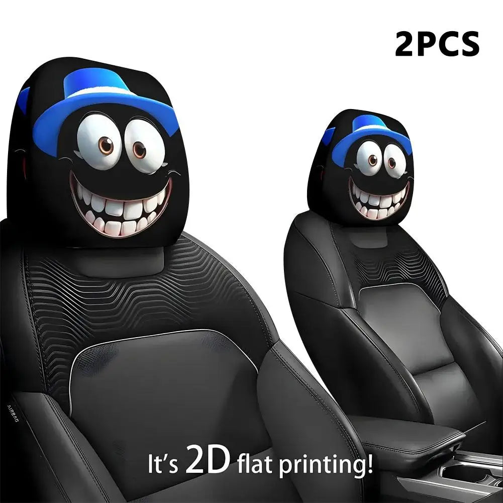 Housse d'appui-tête de voiture d'halloween, 2 pièces, imprimé tête de mort noire et conception d'expression drôle, protection de siège automobile extensible pour décoration effrayante