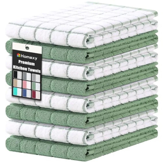 Serviettes de cuisine en coton premium 16"x 28" grandes, naturelles, en coton peigné, 390 GSM, super absorbantes, en tissu éponge, pour la vaisselle et les mains