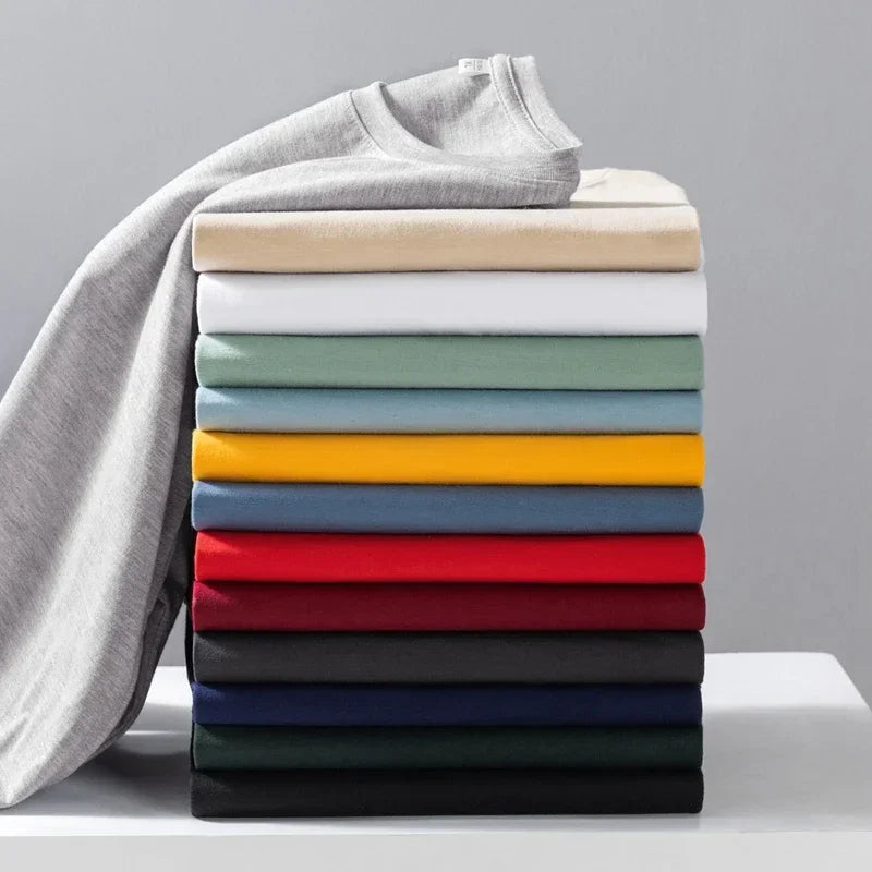 T-Shirt à manches longues et col rond pour hommes, couleur unie, en coton, confortable, respirant, haut décontracté, différentes couleurs, été