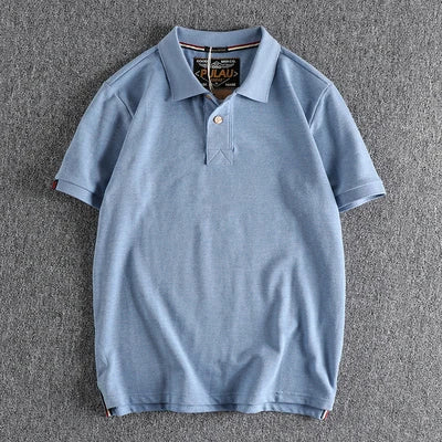 T-shirt rétro américain à manches courtes pour hommes, Polo à revers de couleur unie, à la mode, 100% coton, hauts d'affaires décontractés