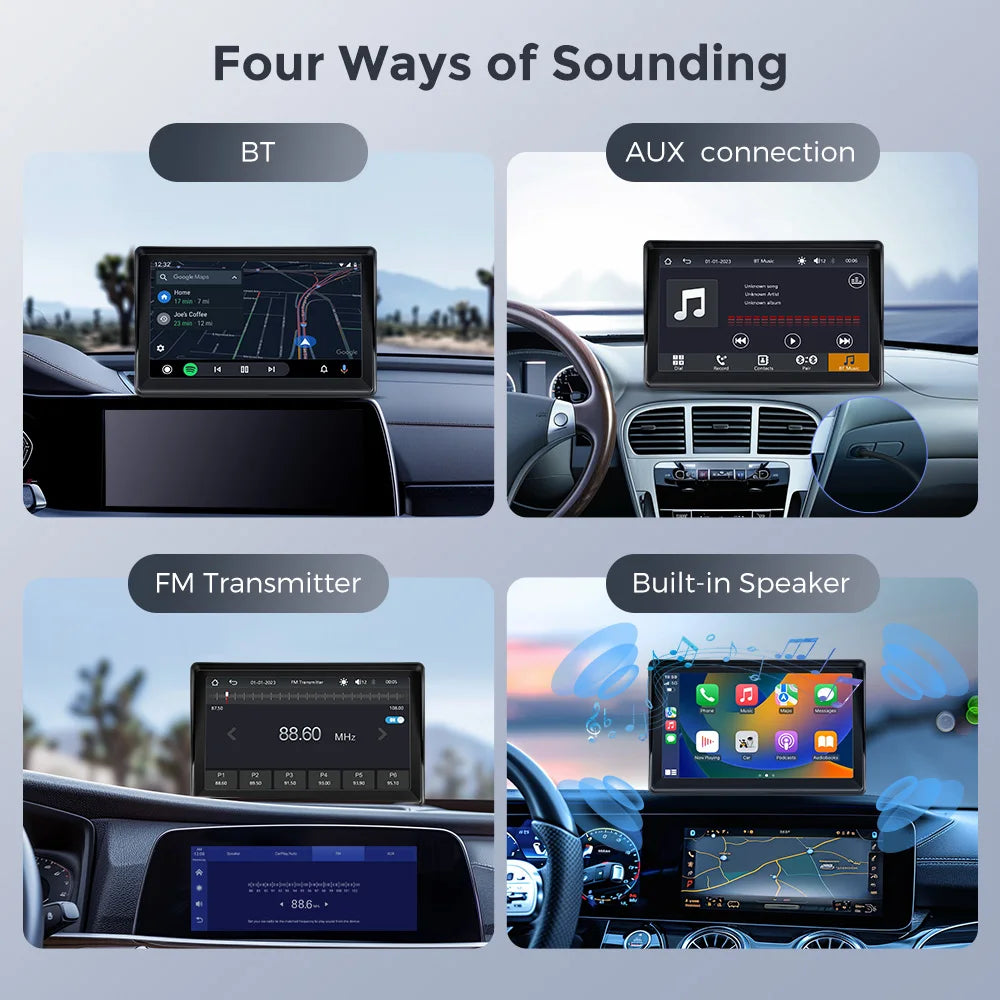 Autoradio sans fil portable avec caméra de recul FM, lecteur vidéo, Android Auto, écran tactile universel, limitation, 7