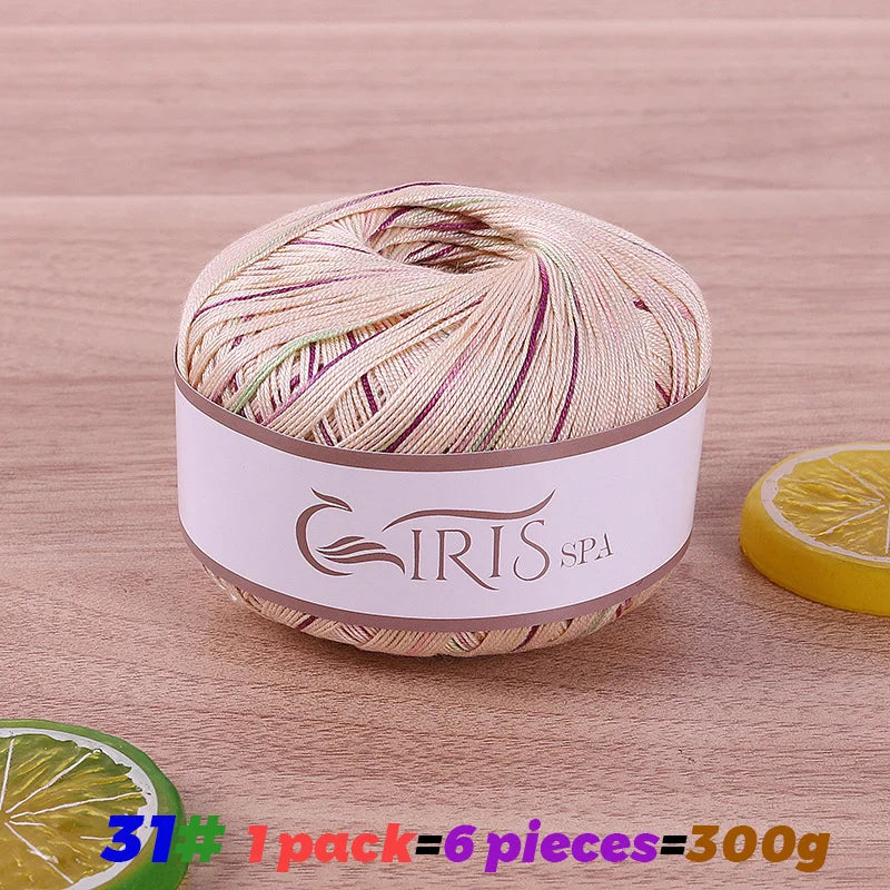 6 #   Fil de dentelle, fil de coton 100% pur coloré teint dégradé mercerisé, fil fin au crochet, tricot fait à la main, châle ajouré d'été, fil de tricot pour pull, 1 pièce = 6 pièces = 300 grammes