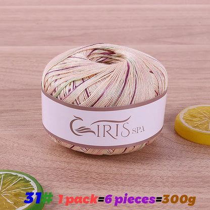 6 #   Fil de dentelle, fil de coton 100% pur coloré teint dégradé mercerisé, fil fin au crochet, tricot fait à la main, châle ajouré d'été, fil de tricot pour pull, 1 pièce = 6 pièces = 300 grammes