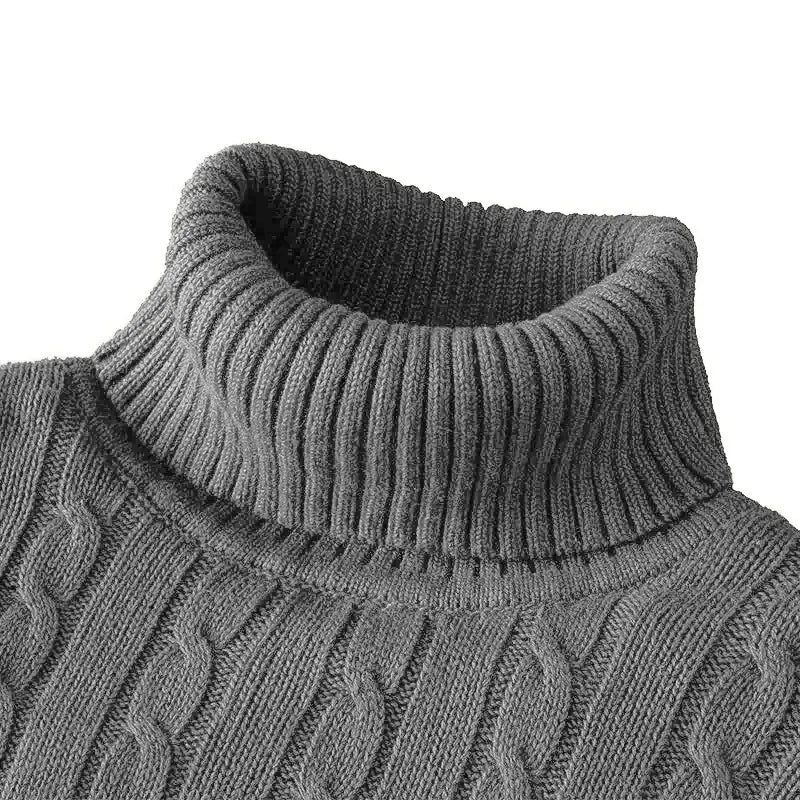 Pull tricoté à manches longues pour hommes, coupe cintrée, col roulé, pull décontracté, haut basique et lourd, hiver