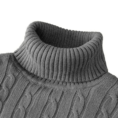 Pull tricoté à manches longues pour hommes, coupe cintrée, col roulé, pull décontracté, haut basique et lourd, hiver