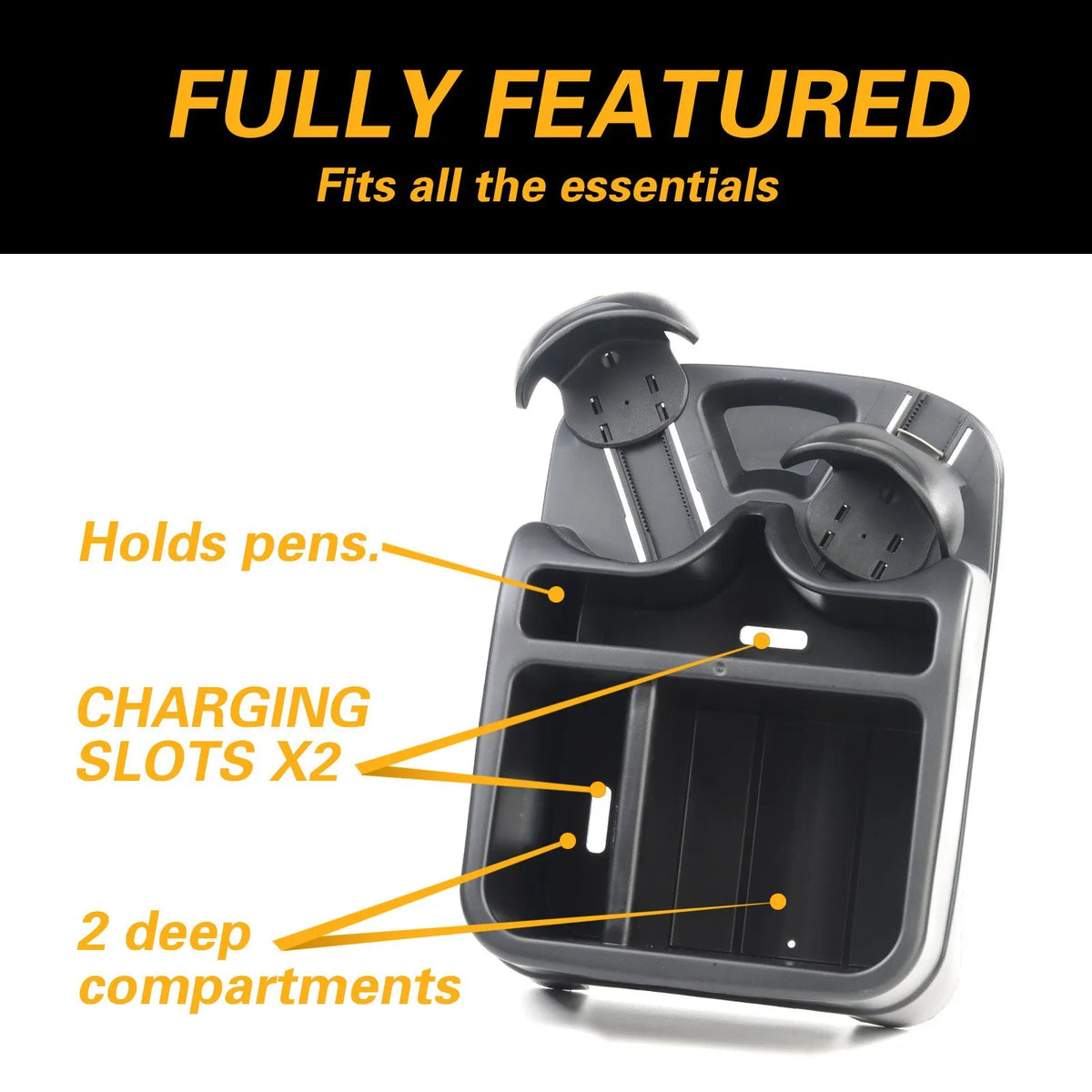 Boîte de rangement pour accoudoir de console de voiture, organisateur de compartiment de siège de voiture avec 2 porte-gobelets réglables pour camions, pour le rangement et l'organisation