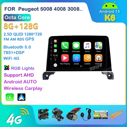 Autoradio Android, WIFI, FM, GPS, Stéréo, 2 DIN, Unité Centrale avec Cadre, pour Voiture KIT 5008, 4008, 3008, 2017, 2018, 2019, 2020