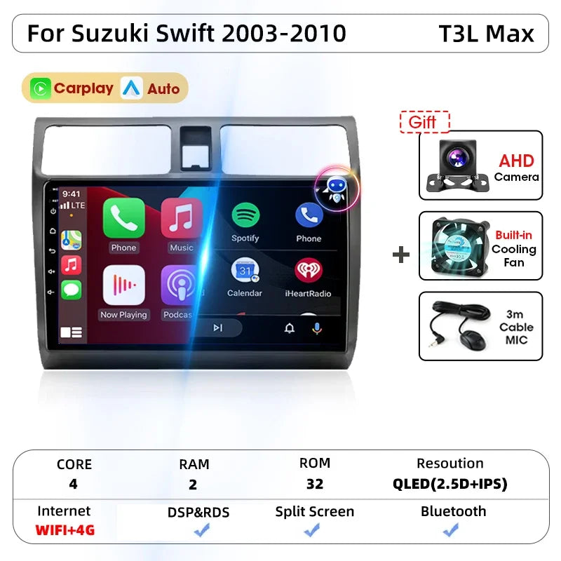 Srnubi autoradio pour Suzuki Swift 2003 2005 2006 2007 2008 2009 2010 sans fil Carplay Android Auto lecteur multimédia de voiture 2 Din