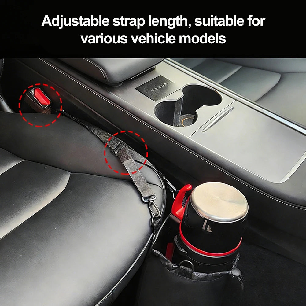Support de bouteille d'eau universel pour console centrale avec poche de rangement, sangle réglable, organisateur intérieur de voiture