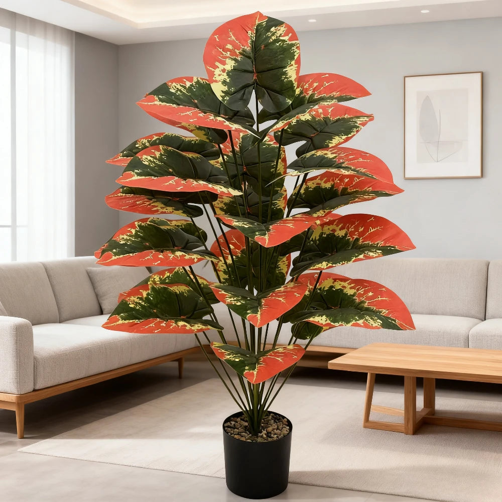 Plantes tropicales artificielles bloquant les couleurs, avec 24 feuilles, fausses plantes ornementales pour vacances, maison, bureau, décoration extérieure, 1 pièce