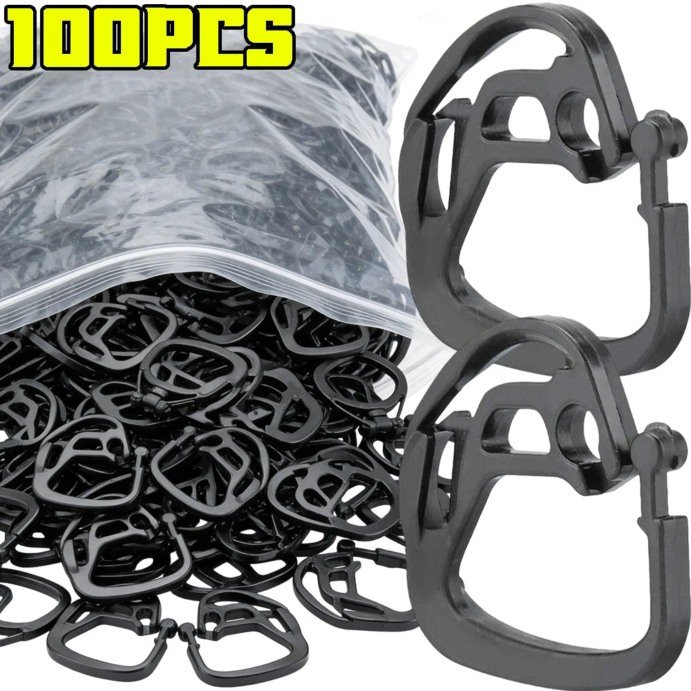 50/100x Portable    Clip de fixation pour filet pare-soleil en plastique, crochet noir pour toile d'ombrage, boucle de serrage, pour camping extérieur, réutilisable
