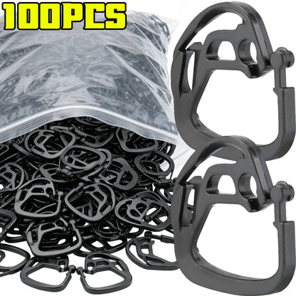 50/100x Portable    Clip de fixation pour filet pare-soleil en plastique, crochet noir pour toile d'ombrage, boucle de serrage, pour camping extérieur, réutilisable