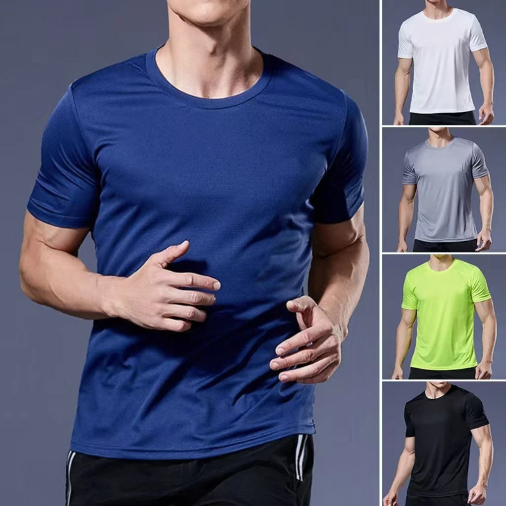 T-shirt de sport pour homme à manches courtes, séchage rapide, respirant, col rond, entraînement, exercice, sport, haut léger