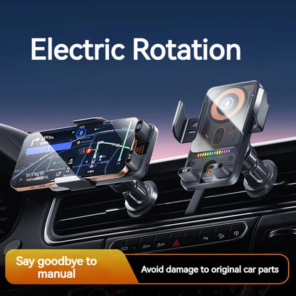 Support de chargeur sans fil universel pour voiture 30W, détection automatique, télescopique électrique 360° °   Lumière ambiante rotative pour iPhone/Samsung/voitures