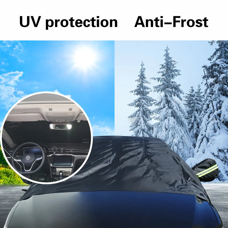 Couverture universelle de pare-brise avant de voiture en tissu Oxford, couverture de pare-brise de voiture avec bande réfléchissante, couverture de neige d'hiver