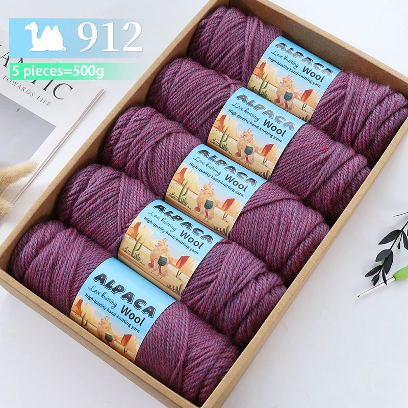 500g contient 5 écheveaux de fil de laine d'alpaga épais, 245 aiguilles, fil à tricoter, fil de matériel de bricolage pour pulls à tricoter, fil pour la fabrication de pulls en laine, grands manteaux, châles, chapeaux,