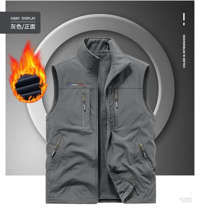 Gilet en polaire d'extérieur pour hommes, pull en polaire brossé, veste épaisse, vêtements Double face, automne et hiver 2025
