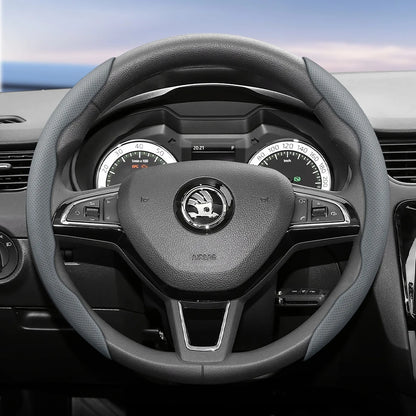 مناسب لـ Skoda غطاء عجلة قيادة من الجلد المسامي بتصميم مقطع سريع التحرير، مضاد للانزلاق ومتين، لسيارات Octavia Rapid Kodiaq Karoq Fabia Superb Kamiq Citigo Scala Combi Kylaq Kushag Slavia Black