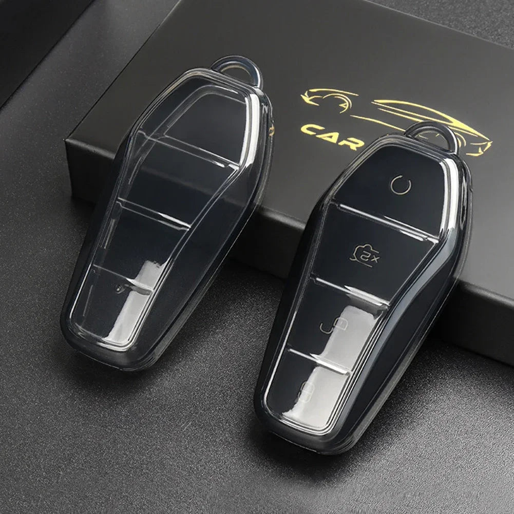 Étui transparent pour clé de voiture en TPU souple, télécommande à 4 boutons, housse de protection, accessoires, BYD Qin Plusdmi Atto 3 Han EV DolDave