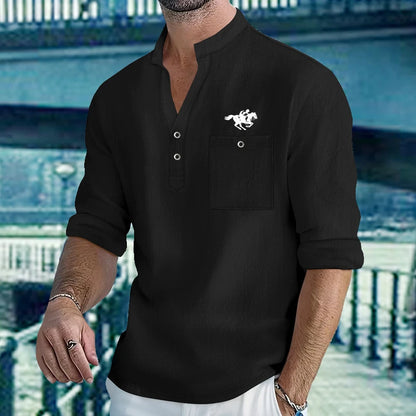 Chemises légères pour hommes, manches longues, en coton et lin, Henley, pour la plage, hawaïen, col en v, polo respirant