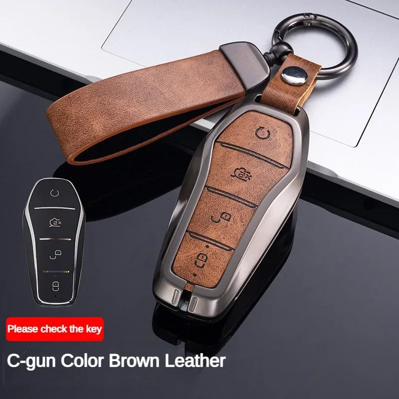 Étui pour clé pour BYD Song Plus Atto 3 Han EV Tang DM Qin joint dauphin cuir métal porte-clés à distance porte-clés accessoires de voiture