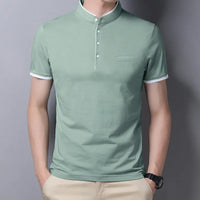 2025 nouveaux hommes décontracté et à la mode couleur unie à manches courtes col montant T-shirt été polyvalent et confortable haut