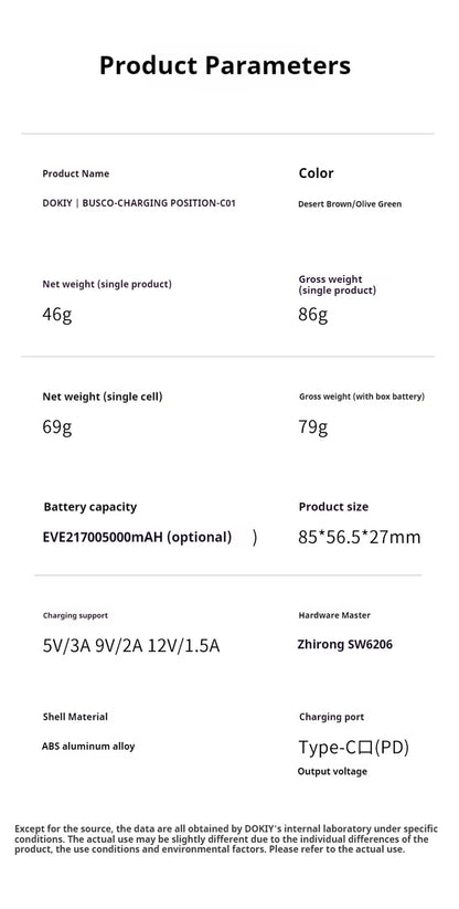 DOKIY 22.5W Super compartiment de batterie 5000mAh charge rapide batterie externe avec boucle à crochet 21700 Li-ion batterie chargeur Portable