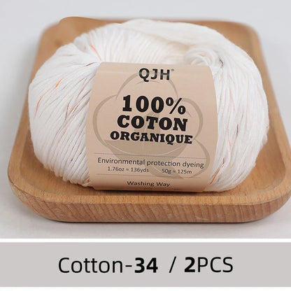 QJH Fil 100% coton biologique, fil pour tricoter, crochet et artisanat, paquet de 2 - 1,76 oz/136 mètres/1 pièce, léger, Dk